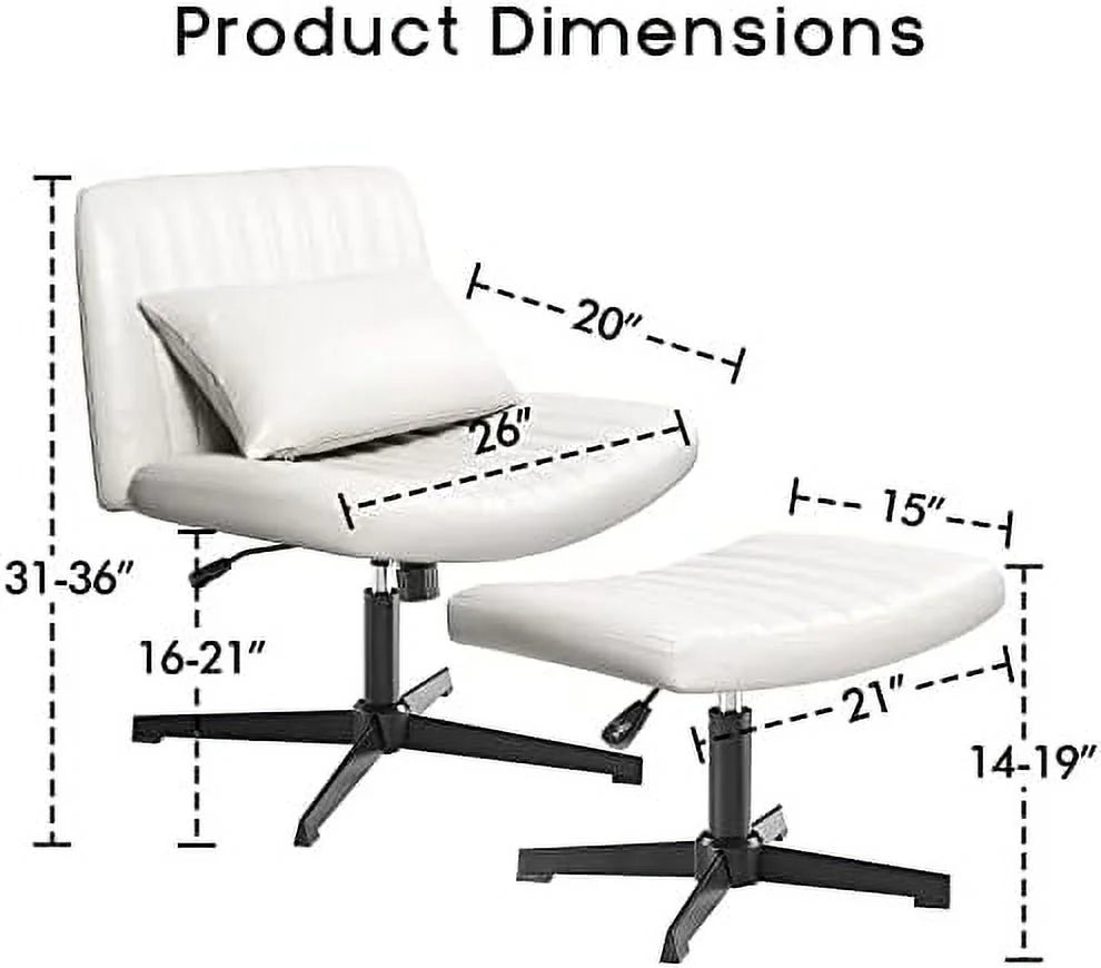 Armless PU Leather Desk Chair with Ottoman S46750