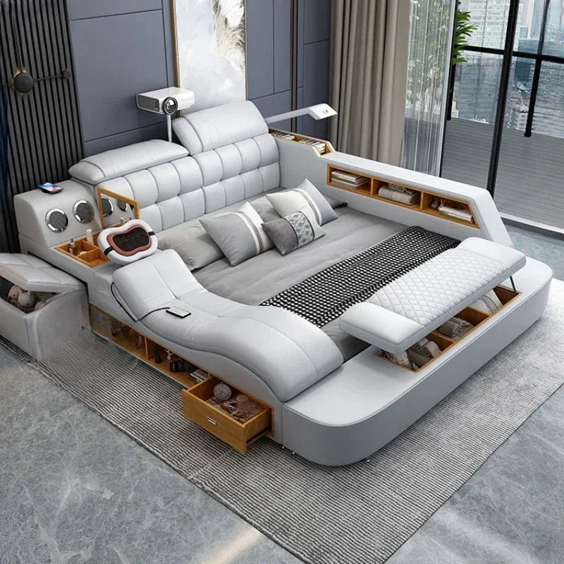 King Double Bed Leather Storage Bed G350
