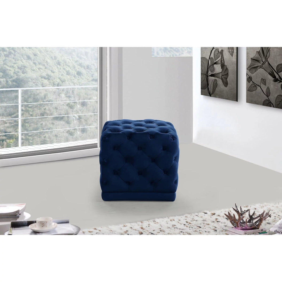 Cream Velvet Ottoman/Stool Z6345