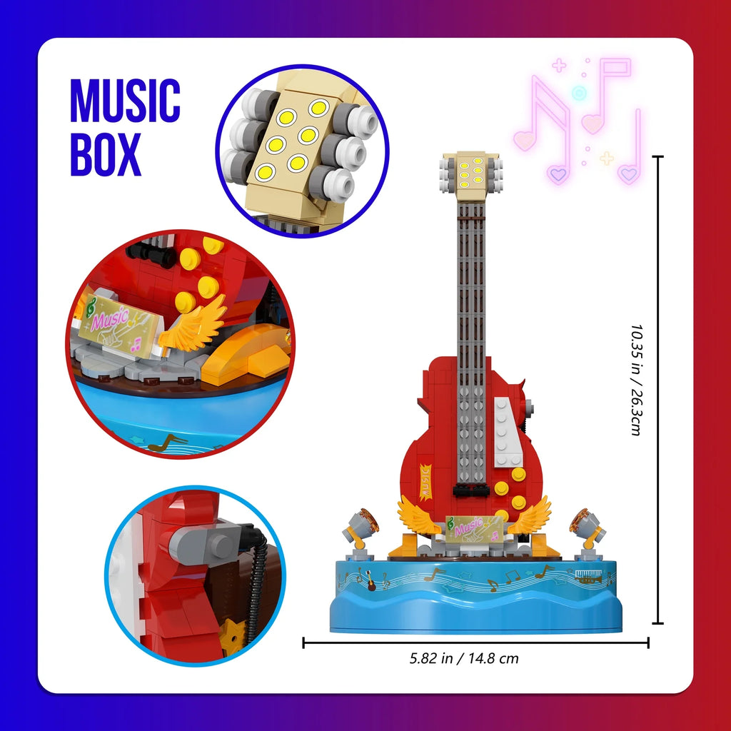 Guitar Model Building Set with Music Box Construction Creative Toys (308 Pcs) E744553