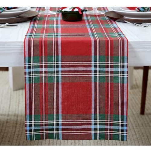 100% Pure Linen Green Tartan Plaid Table Runner 14 x 72 Inch P43105