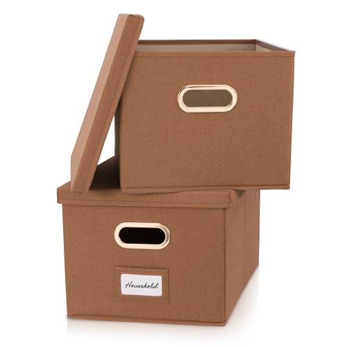 Collapsible Linen File Organizer Box Set of 2 with Lid J12532