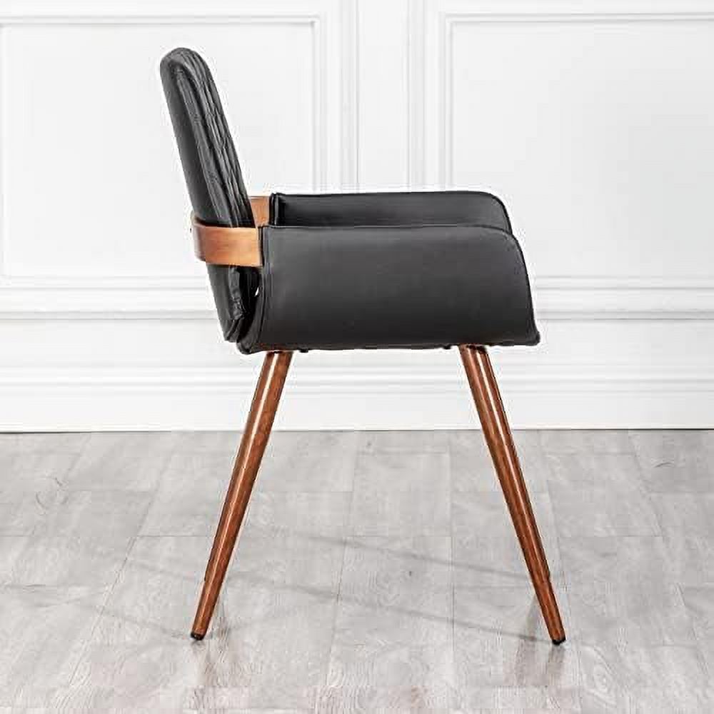 Mid Century Modern Dining Chairs Set of 2 Fabric Chair Bentwood Frame with Armrest Upholstered Seat Metal Legs R91879