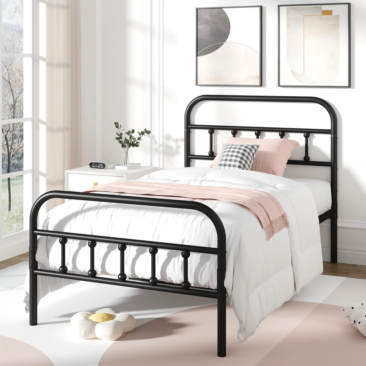 Full Size Metal Platform Bed Frame with Headboard C26102