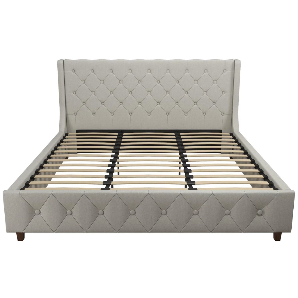 King Light Gray Linen Upholstered Bed N746921