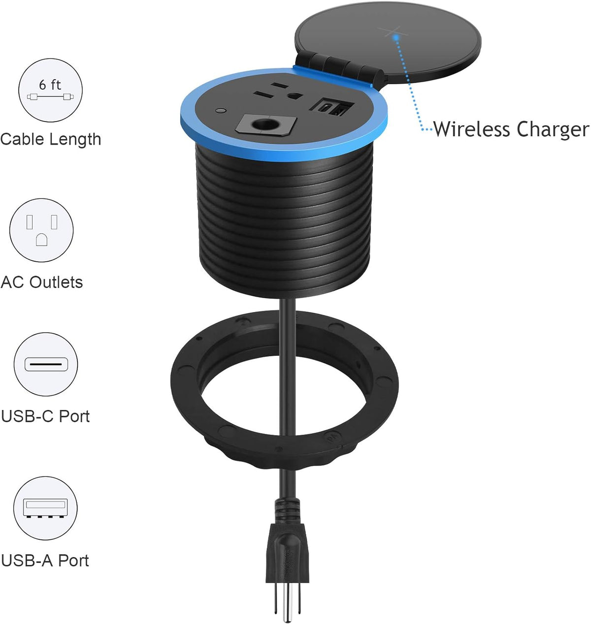 Desktop Power Grommet with Wireless Charger, USB C, Pack of 2 J8519