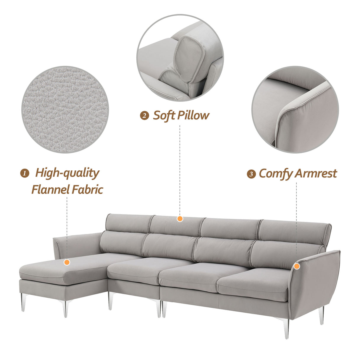 Gray Flannel L-Shaped Convertible Sectional Sofa G7204