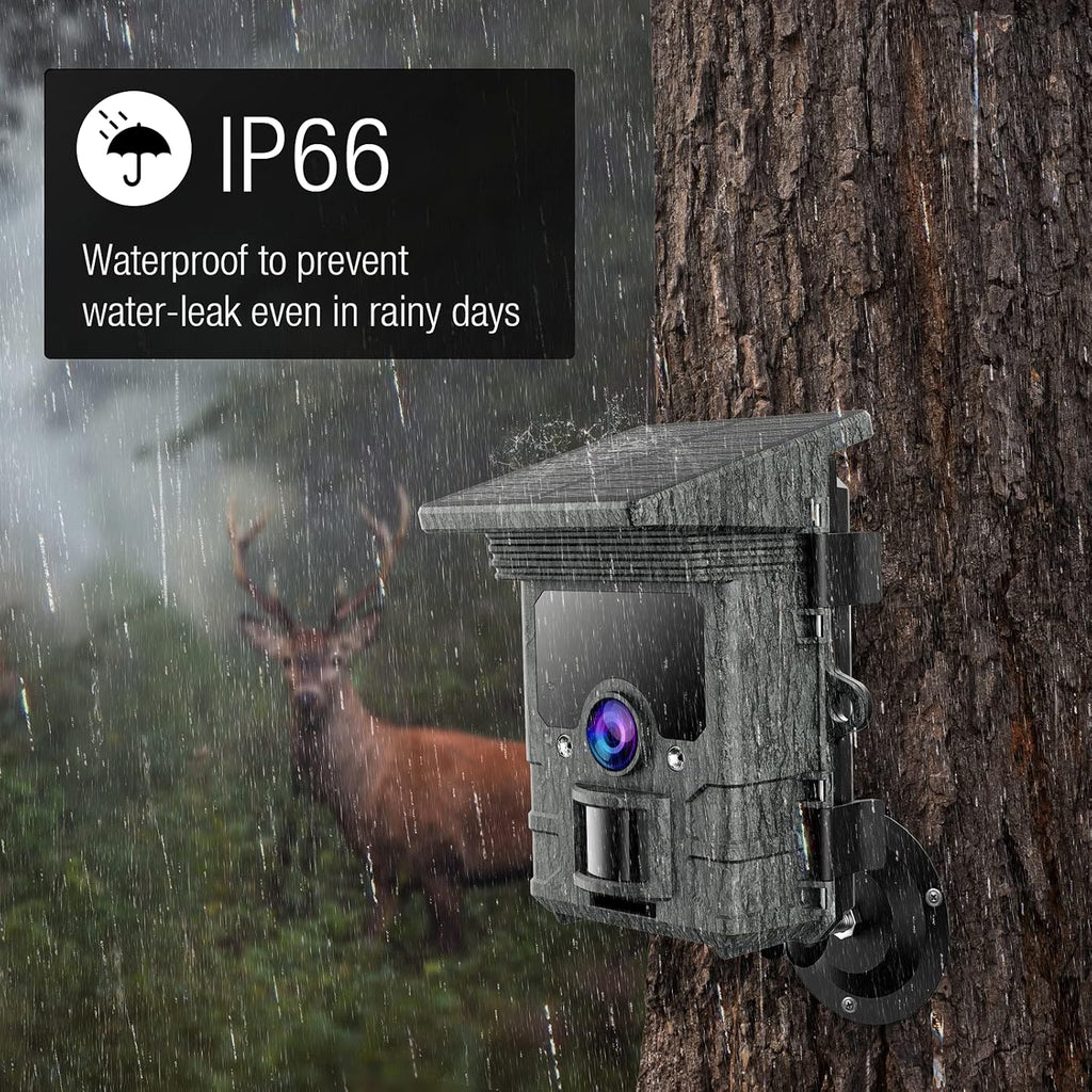 Solar Powered Trail Camera WiFi 2K 24MP Bluetooth Game Camera with Night Vision IP66 Waterproof Gray J902640