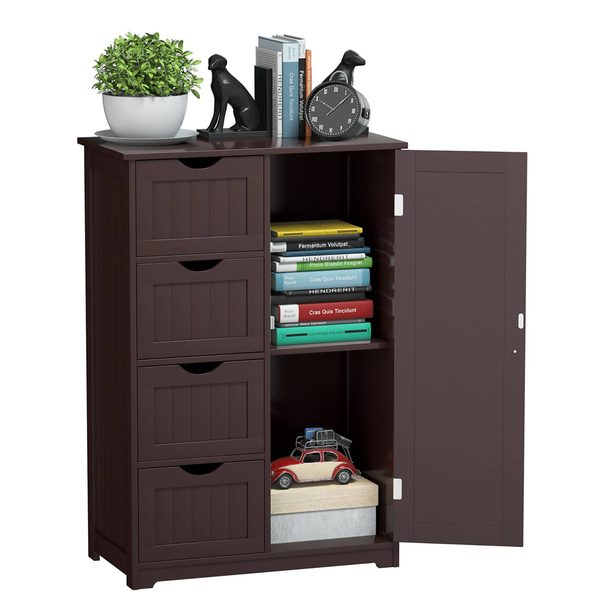 Brown Storage Cabinet with 4-Drawers 2-Shelves Y283224