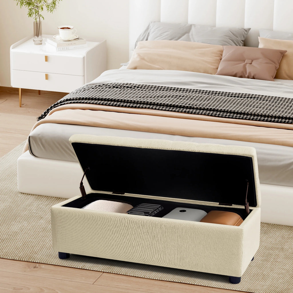 Beige Linen Fabric Storage Ottoman Bench X235183