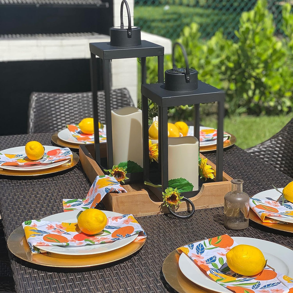 Large Outdoor Lantern with Solar Candle, 18 Inch Tall, Matte Black Metal Frame, Waterproof Flameless Pillar Candle S803277