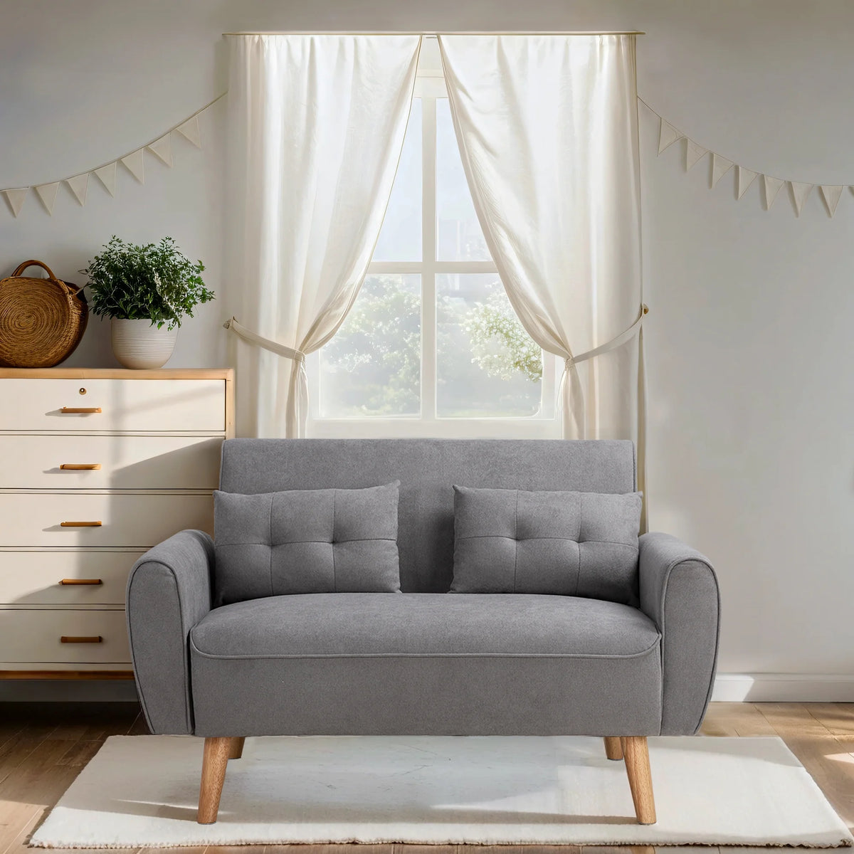 Dark Grey Fabric Upholstered 2-Seat Sofa S93986