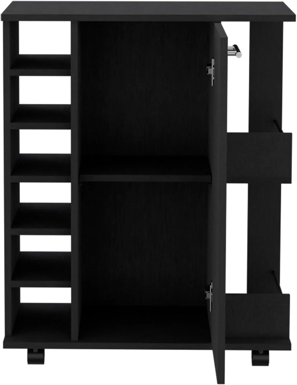 Black Bar Cart with 6 Built In Bottle Racks and 2 Open Side Shelves Z3413