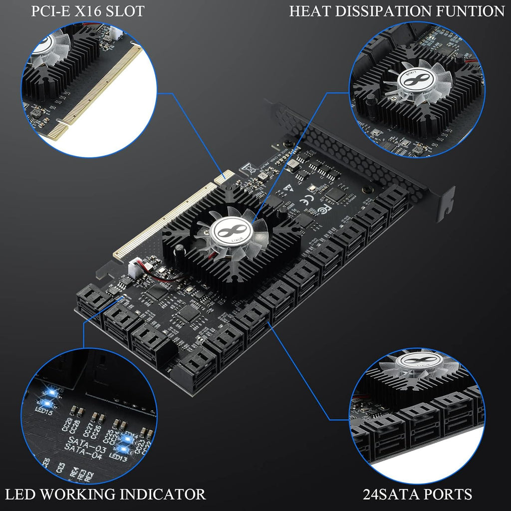 PCIE 16X SATA Card 24 Ports, 6 Gbit/s SATA 3.0 PCIe Card M903249