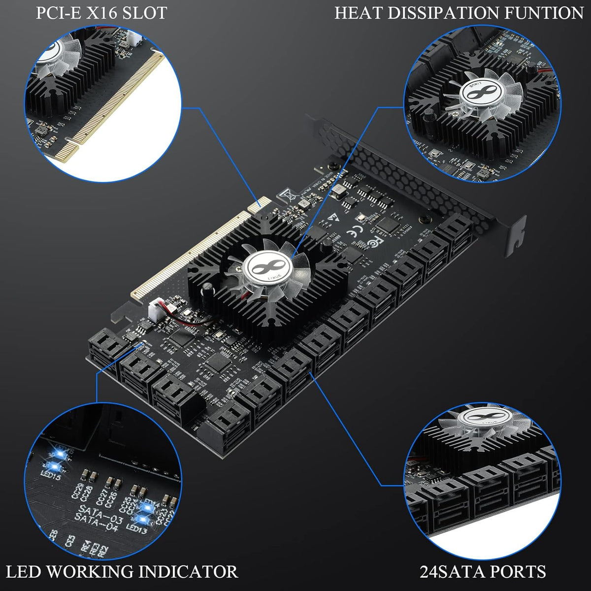 PCIE 16X SATA Card 24 Ports, 6 Gbit/s SATA 3.0 PCIe Card M903249