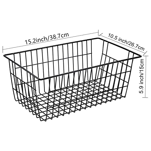 15.2" Black Metal Wire Storage Baskets 6 Pack with Handles V4817