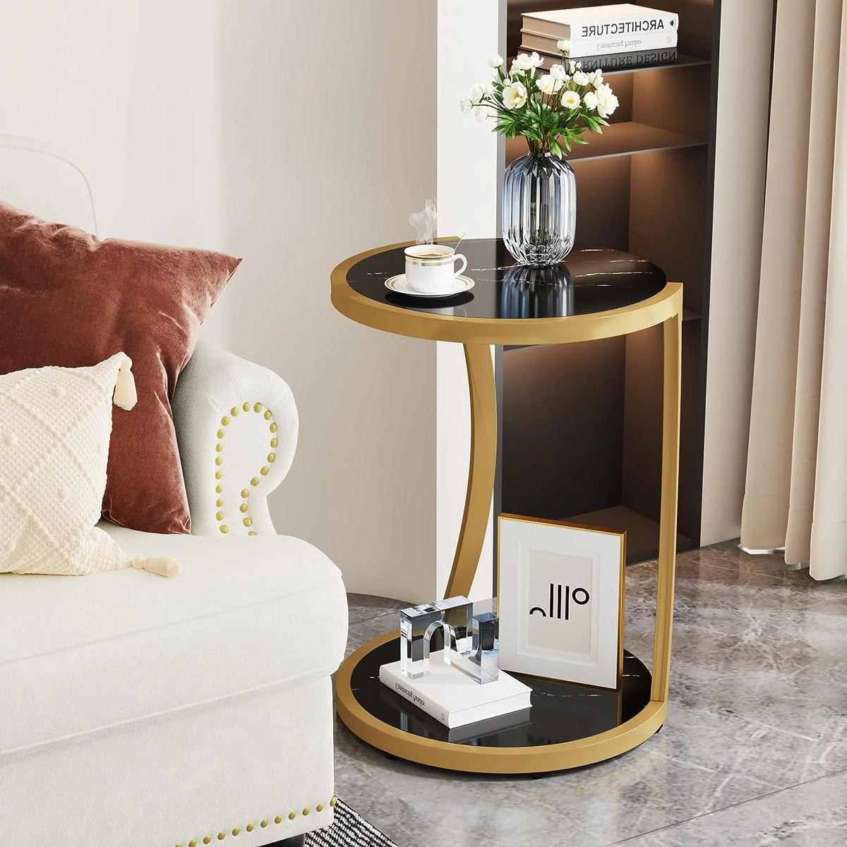 Round Faux Marble End Table W449072