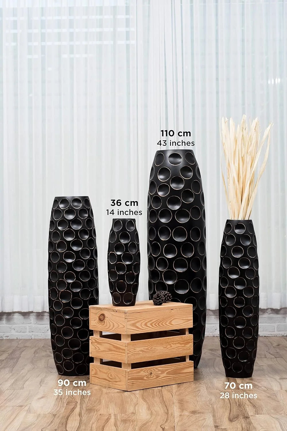 Large Black Handmade Wood Floor Vase 28 inches Z338659