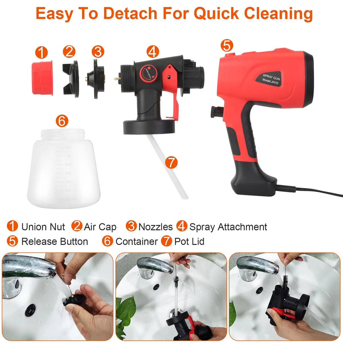 Electric Paint Sprayer with 3 Spray Patterns 5 Nozzles 800ML Detachable Cup L634