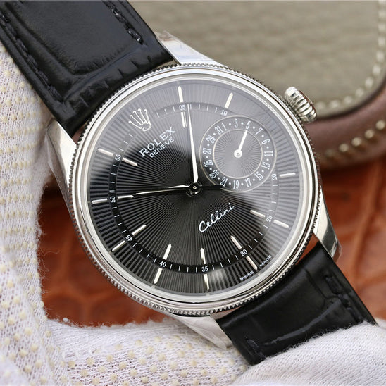 Silver Multicolor Dial Black Leather Strap E66684