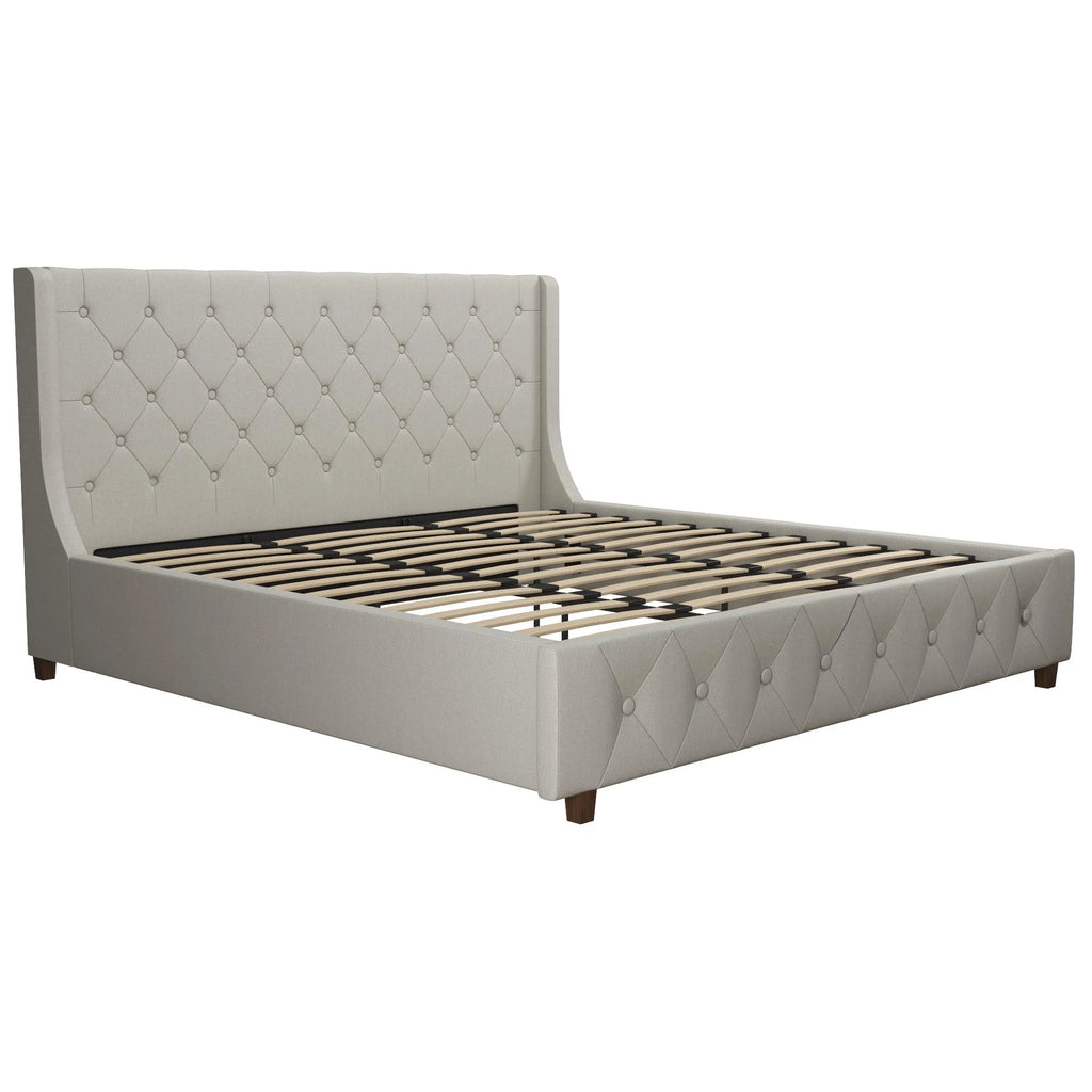 King Light Gray Linen Upholstered Bed N746921