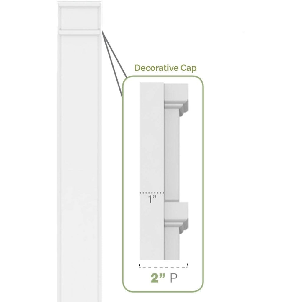 7x22W x 102x22H x 2x22P Two Equal Flat Panel PVC Pilaster with Decorative Capital & Base (Pair) C675
