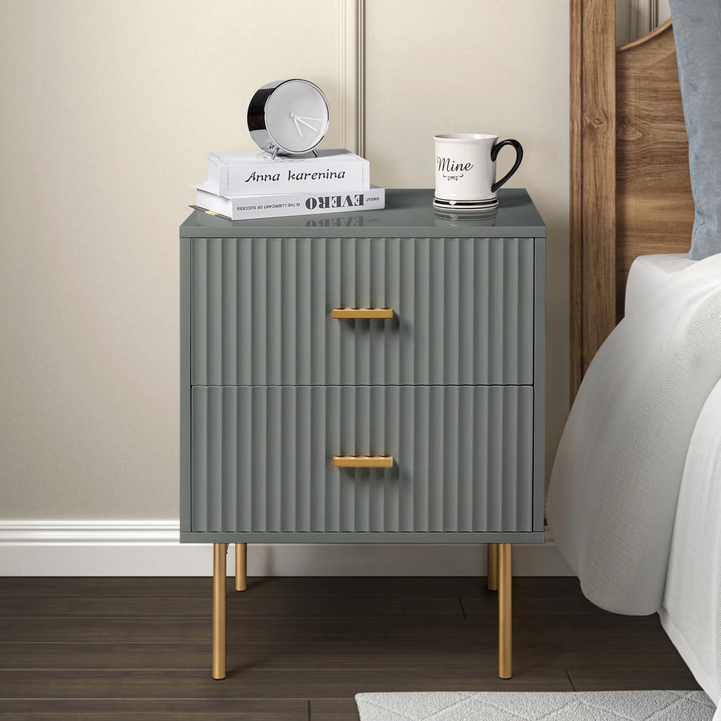 Grey Wood 2 Drawer Nightstand W4890