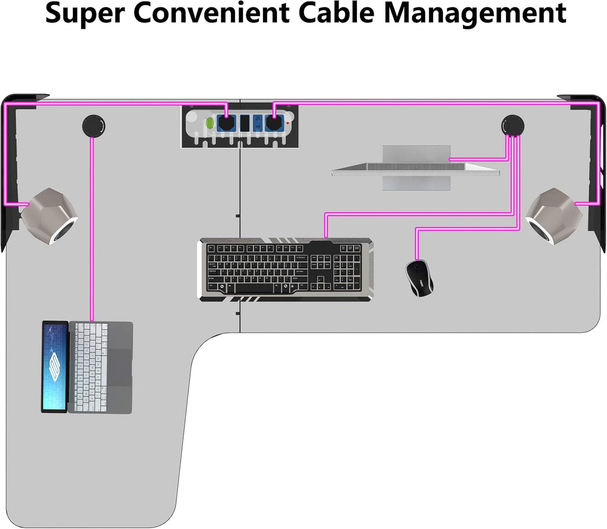 Black L Shaped 60 Inch Gaming Desk with Mouse Pad and Cable Management X316