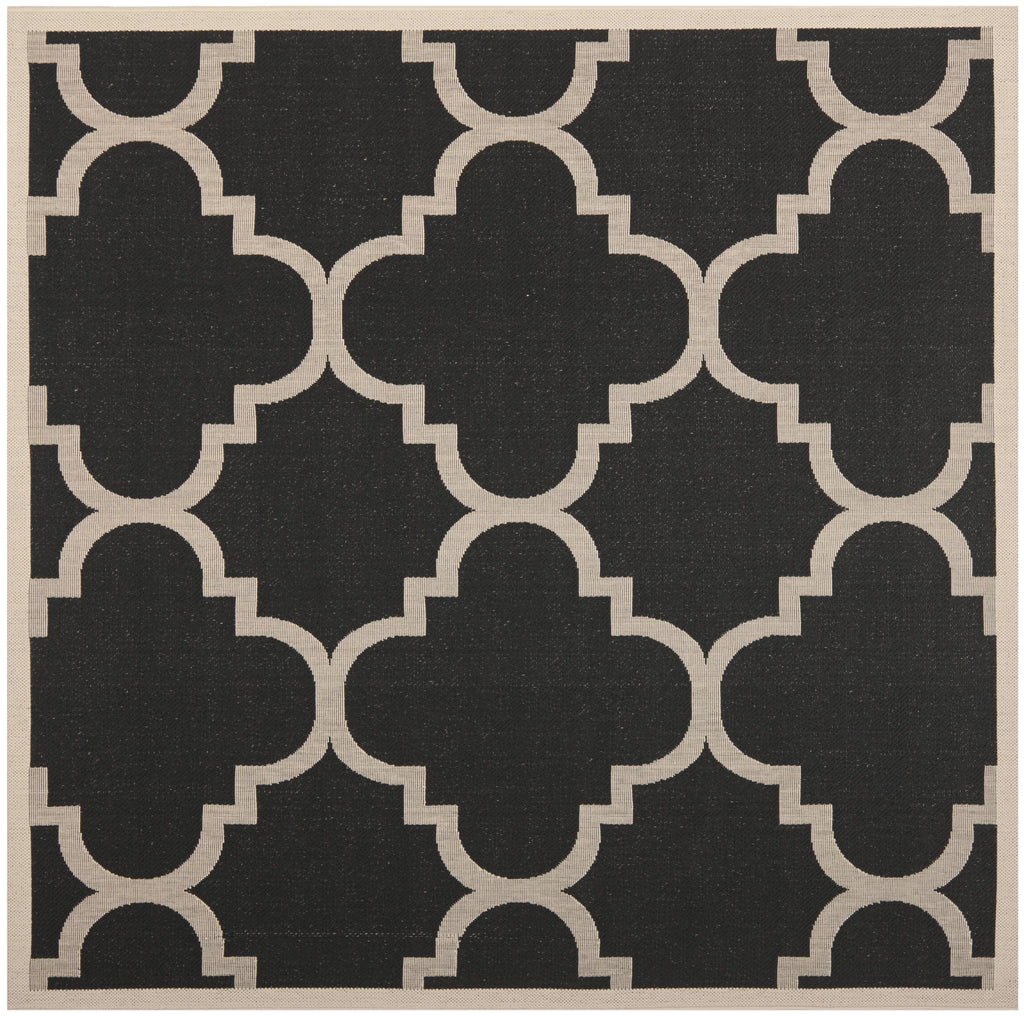 Black Beige Quatrefoil Indoor/Outdoor Area Rug P19163