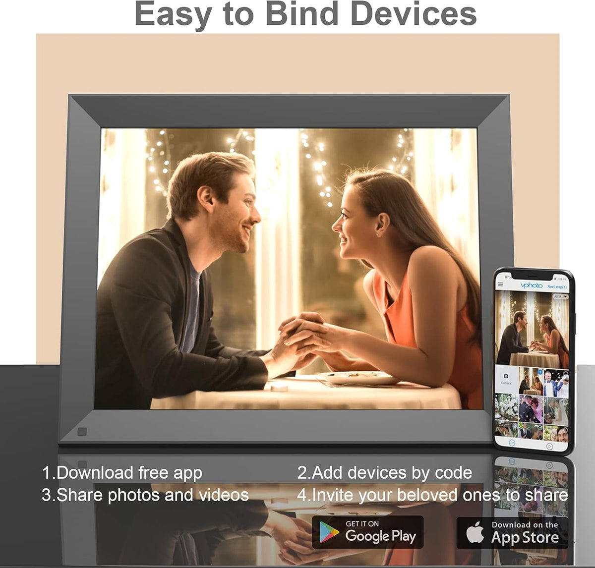 WiFi Large Digital Picture Photo Frame 15-Inch Touch Screen 32GB Memory V619