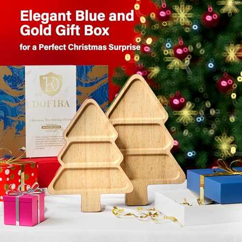 Wooden Christmas Tree Shaped Serving Platters Set of 2 W31062