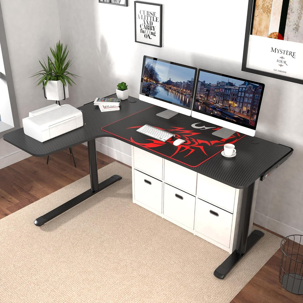 Black L Shaped 60 Inch Gaming Desk with Mouse Pad and Cable Management X316