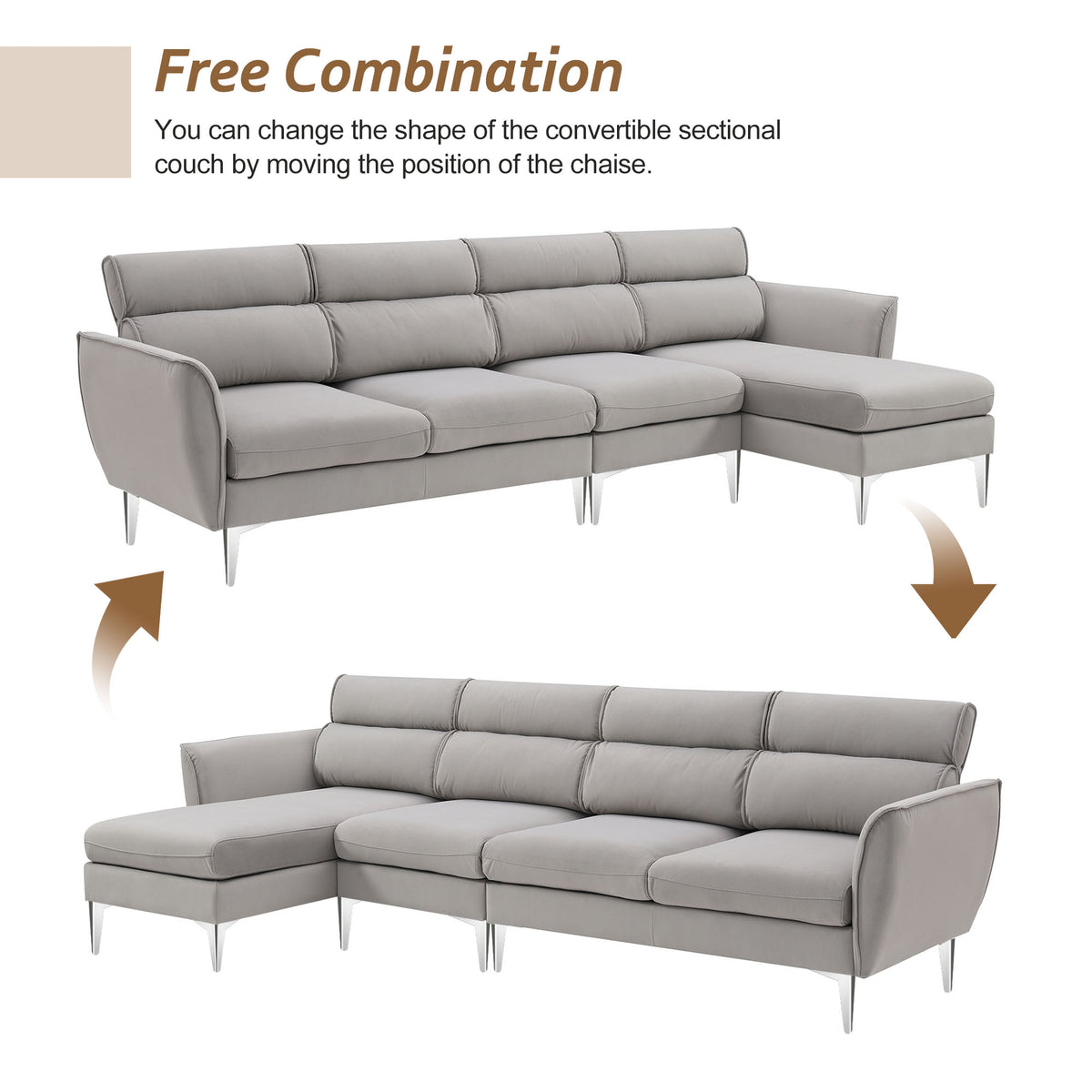 Gray Flannel L-Shaped Convertible Sectional Sofa G7204