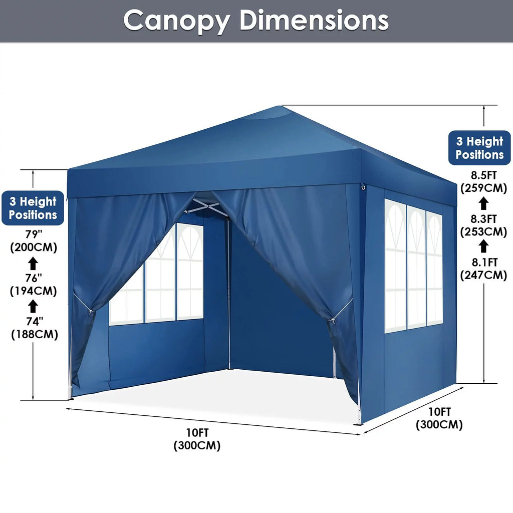 10x10ft Popup Canopy with 4 Sidewalls Blue D516