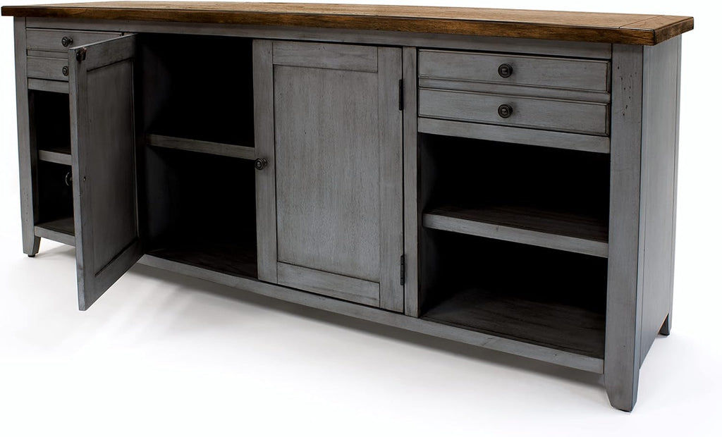 Smoky Blue 72 TV Console Entertainment Stand Wood Accent Cabinet K276