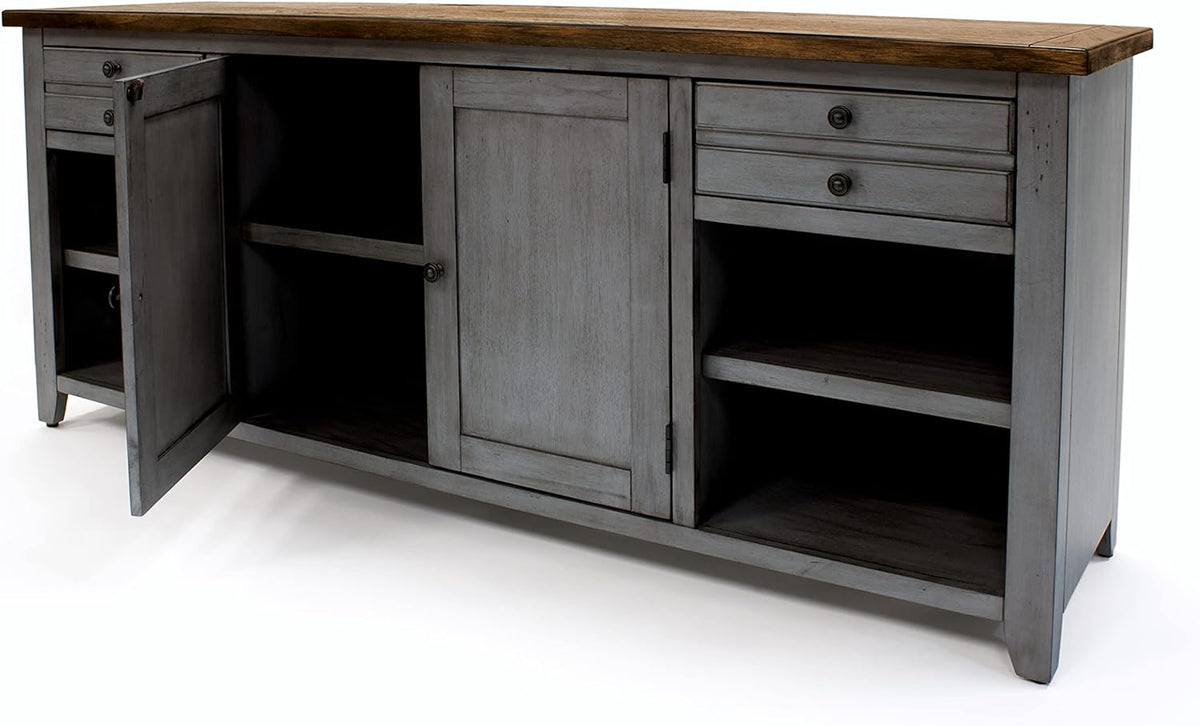 Smoky Blue 72 TV Console Entertainment Stand Wood Accent Cabinet K276