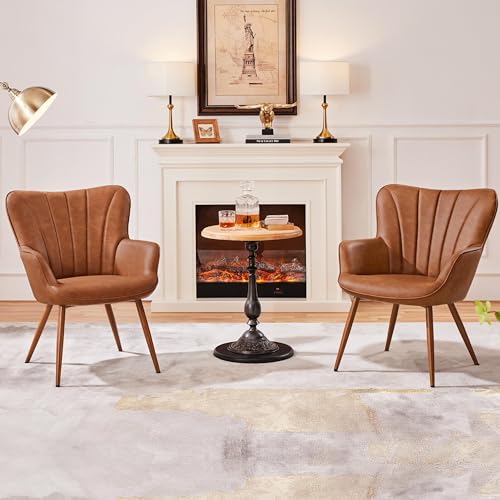 Brown PU Leather Armchair with Metal Legs J691