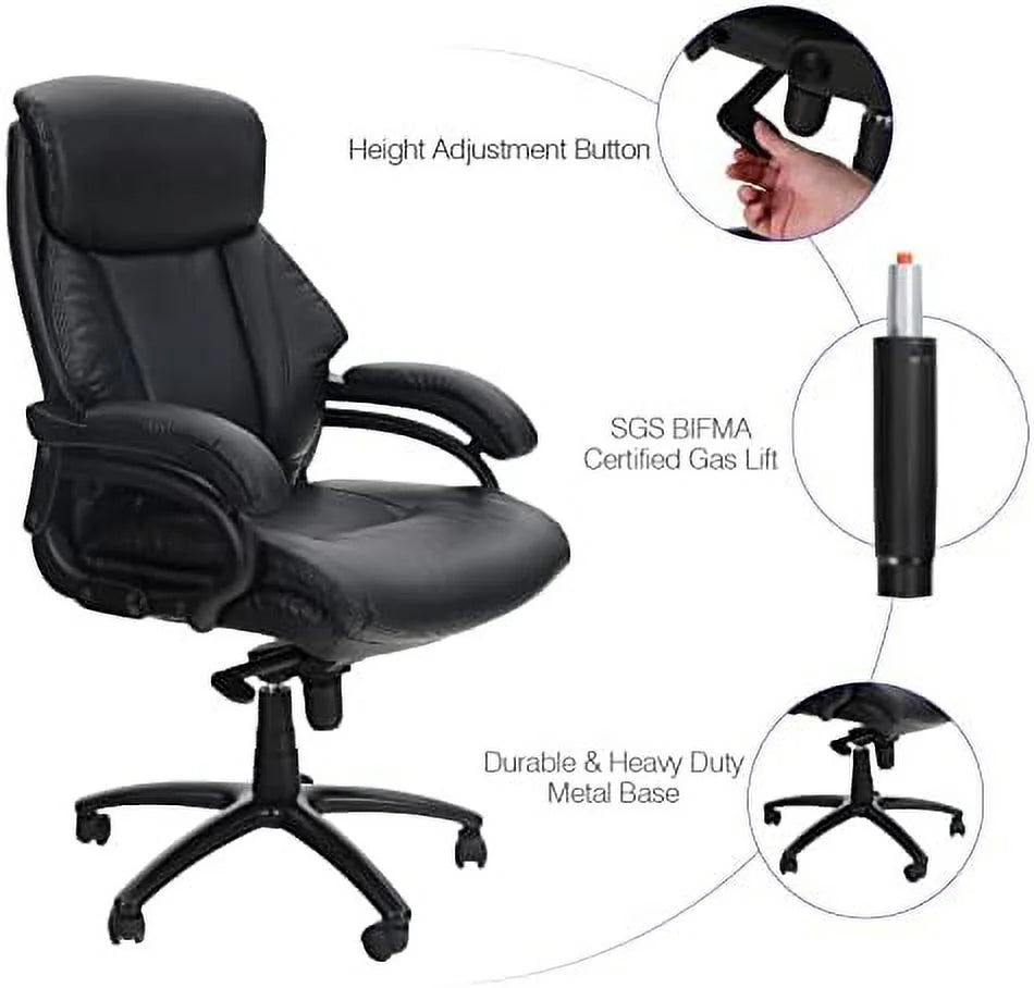Black High Back Ergonomic Office Chair 400 lbs PU Leather L958