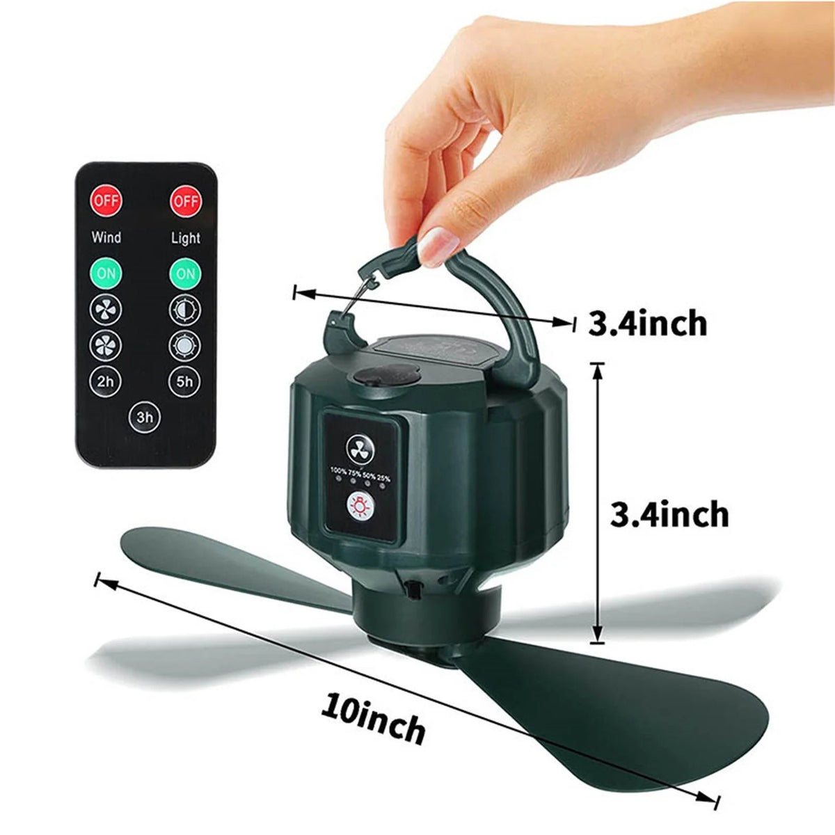 Rechargeable Camping Fan with LED Light and Hook 5200mAh P71194