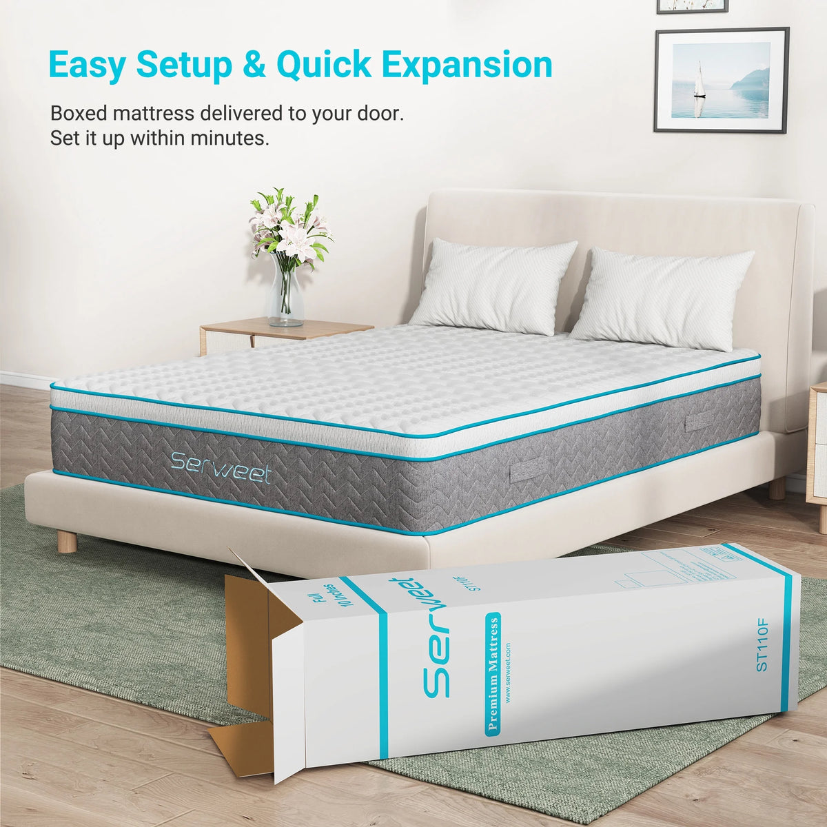 Full Size 10 inch Bamboo Charcoal Memory Foam Hybrid Mattress I374114