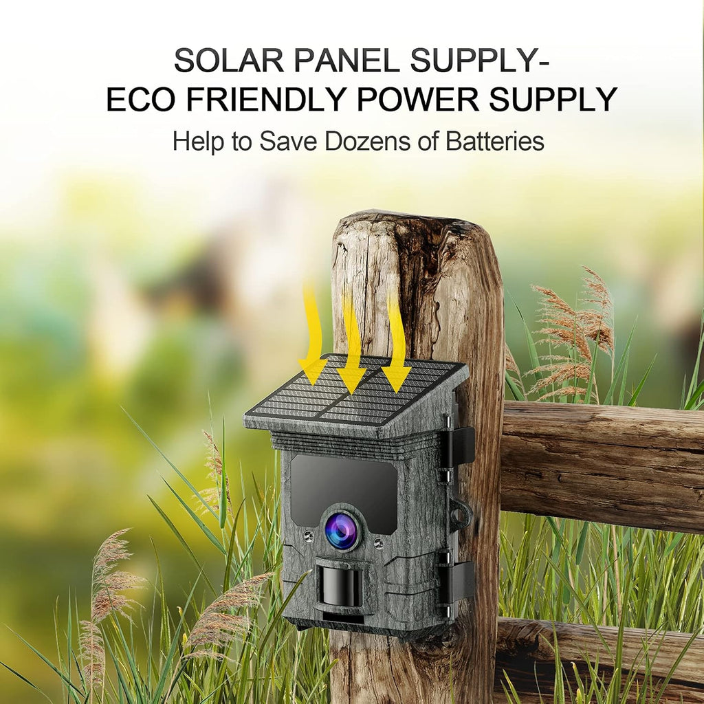 Solar Powered Trail Camera WiFi 2K 24MP Bluetooth Game Camera with Night Vision IP66 Waterproof Gray J902640