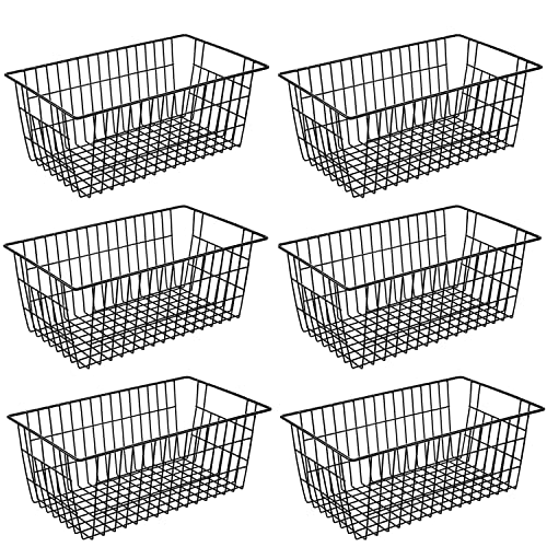 15.2" Black Metal Wire Storage Baskets 6 Pack with Handles V4817