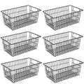 15.2" Black Metal Wire Storage Baskets 6 Pack with Handles V4817