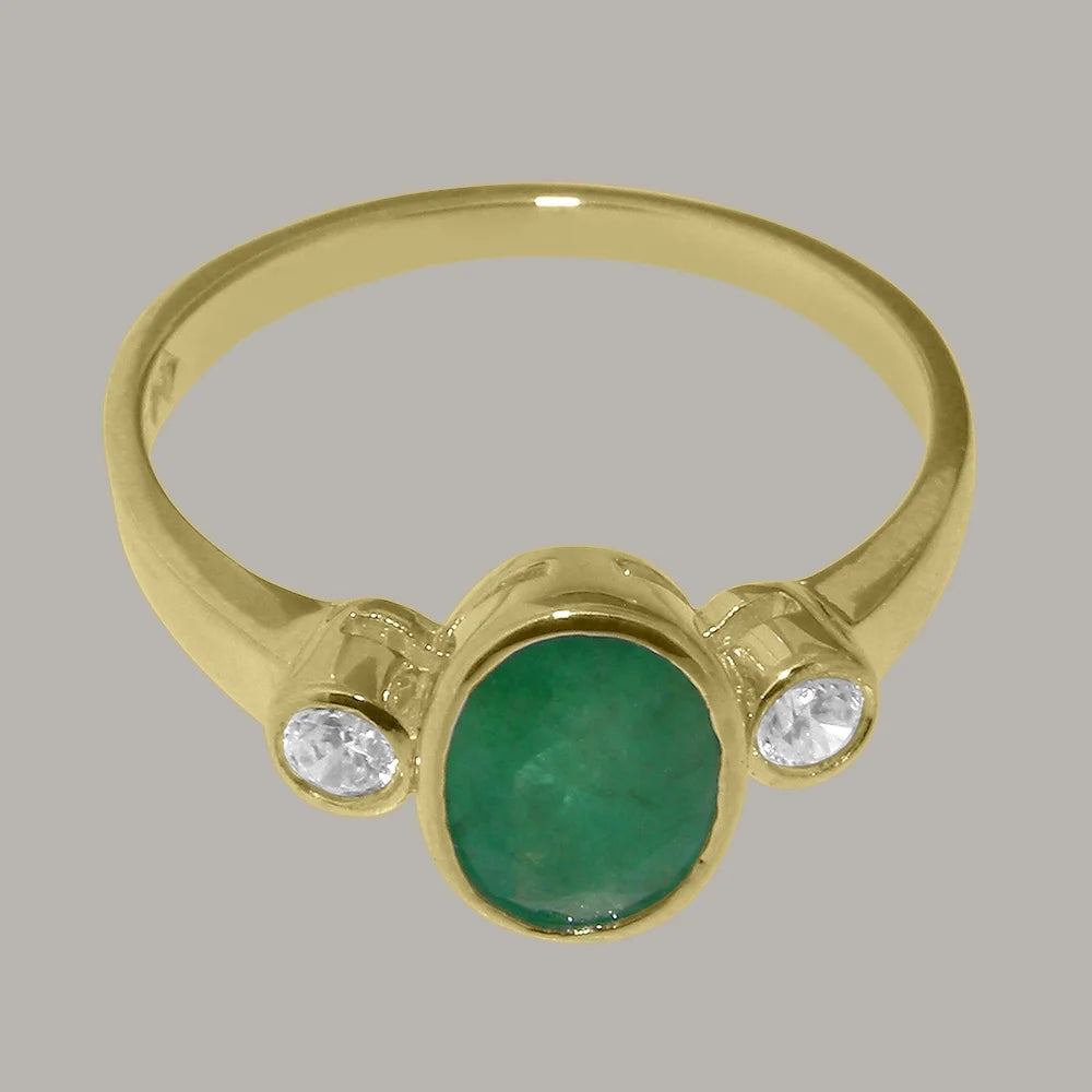 9k Yellow Gold Emerald Diamond Ring N32558