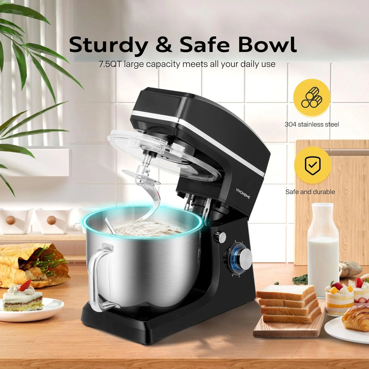 7.5 Quart 660W 6-Speed Tilt-Head Stand Mixer Black J315916