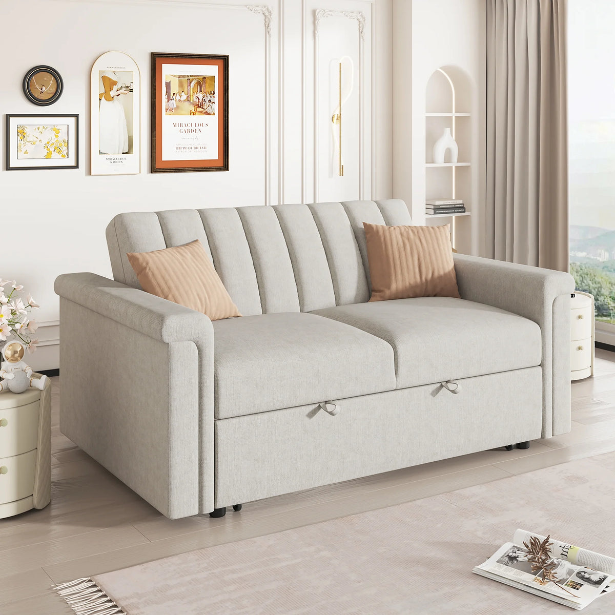 61.4" Pull Out Convertible Sleeper Sofa Bed Chenille G873