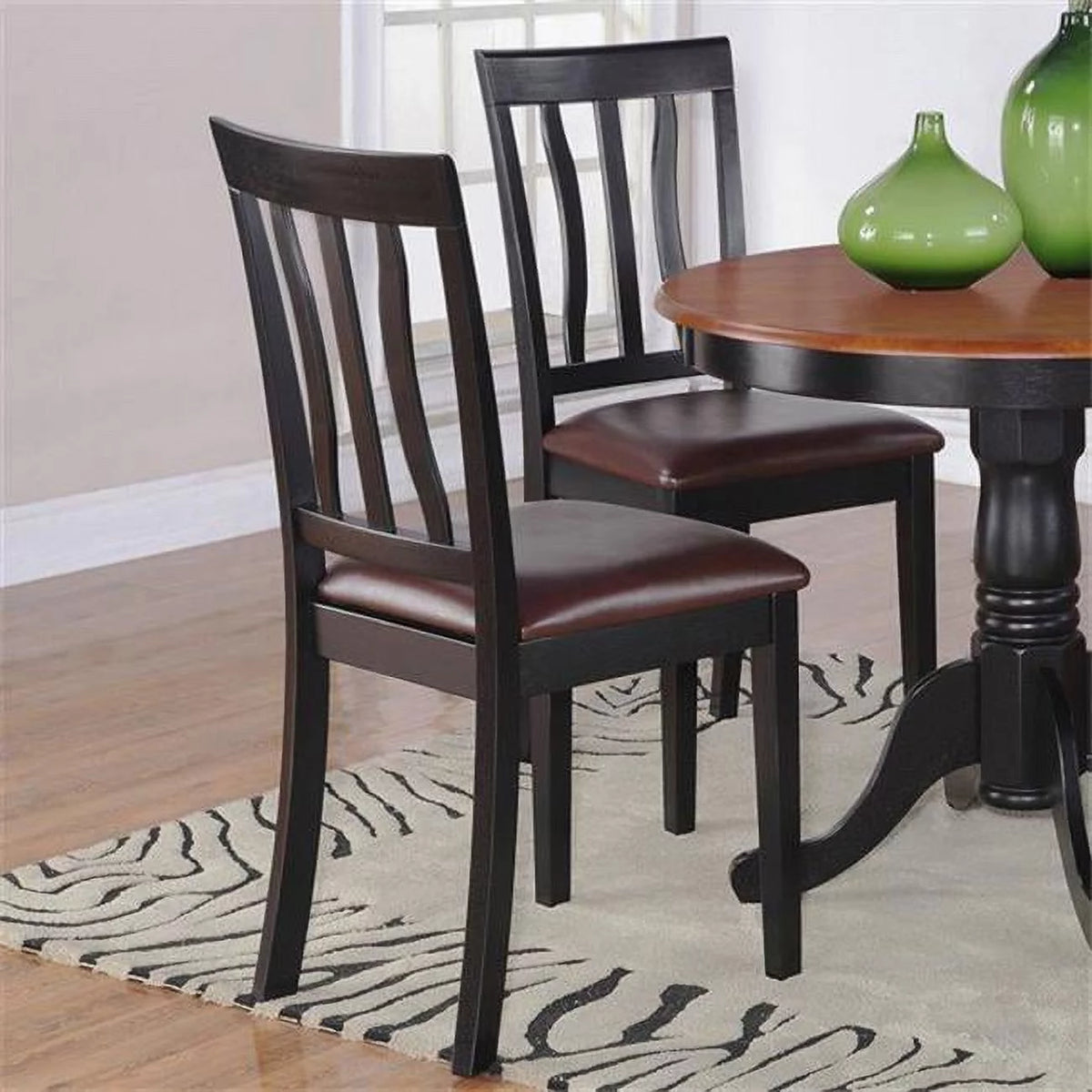 Antique Chair Faux Leather Seat Black and Cherry Finish Pack of 2 Z659295