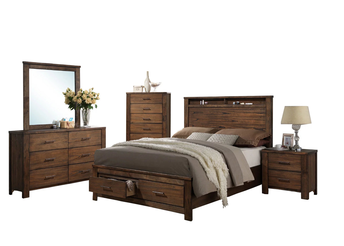 Natural Wood Finish Eastern King Size Bed with Storage Drawers V65459
