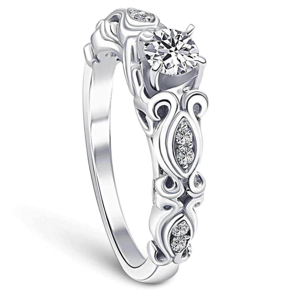 Vintage Diamond Engagement Ring 14K White Gold M728