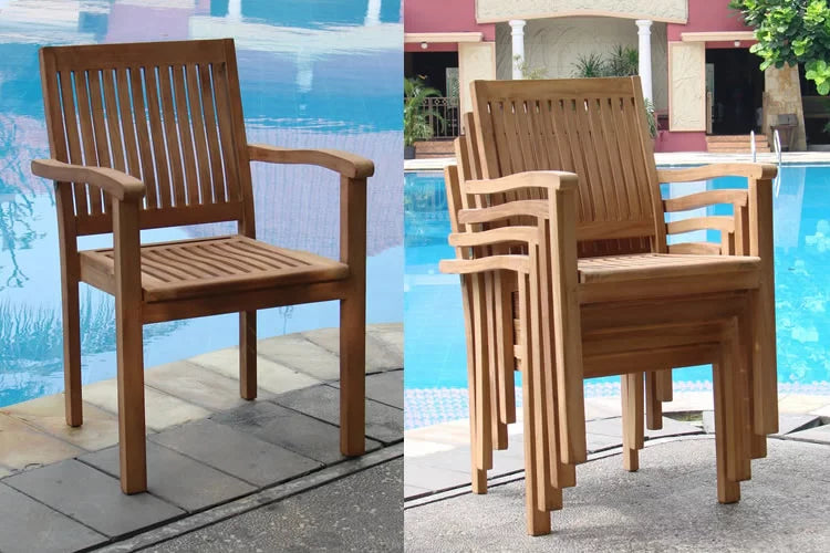 Grade-A Teak 7 Pc Dining Set with 6 Stacking Arm Chairs T327923